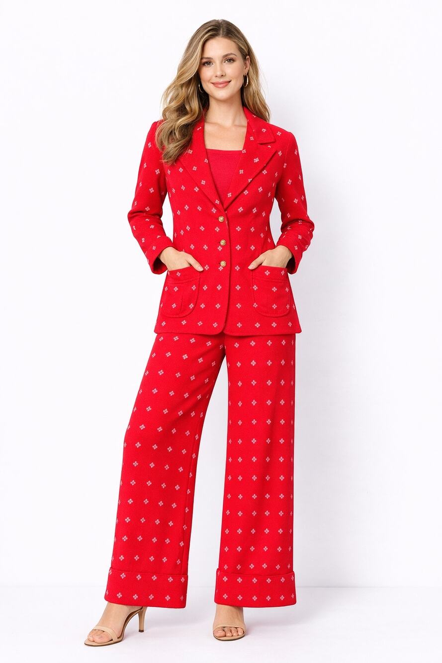 1980s Fire Islander Red Nautical Knit Pant Suit Set Small